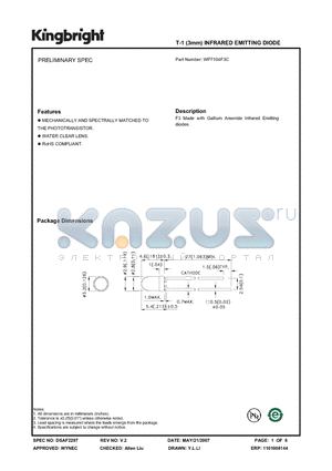 WP7104F3C datasheet - T-1 (3mm) INFRARED EMITTING DIODE