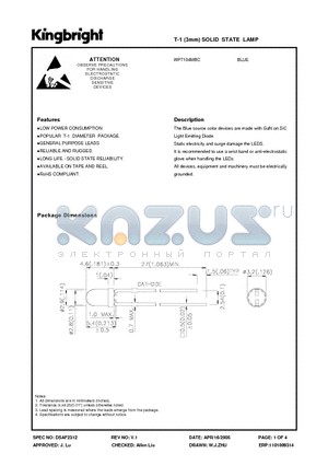 WP7104MBC datasheet - T-1 (3mm) SOLID STATE LAMP
