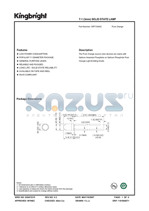 WP7104NC datasheet - T-1 (3mm) SOLID STATE LAMP