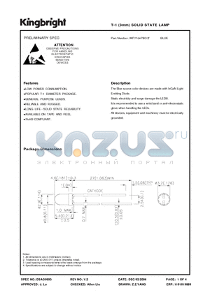 WP7104PBC/Z datasheet - T-1 (3mm) SOLID STATE LAMP