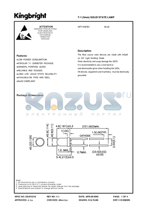 WP7104PBC datasheet - T-1 (3mm) SOLID STATE LAMP