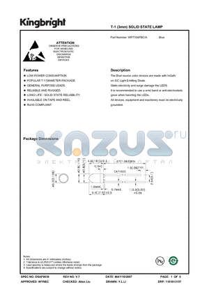 WP7104PBC-A datasheet - T-1 (3mm) SOLID STATE LAMP