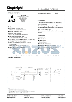 WP7104RWC-A datasheet - T-1 (3mm) SOLID STATE LAMP