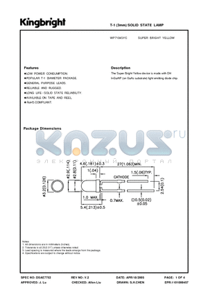 WP7104SYC datasheet - T-1 (3mm) SOLID STATE LAMP