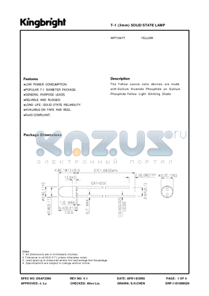 WP7104YT datasheet - T-1 (3mm) SOLID STATE LAMP