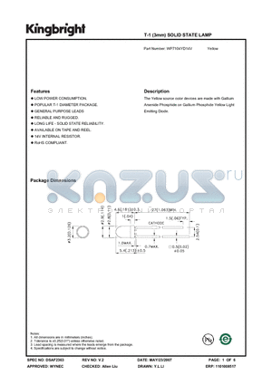 WP7104YD14V datasheet - T-1 (3mm) SOLID STATE LAMP