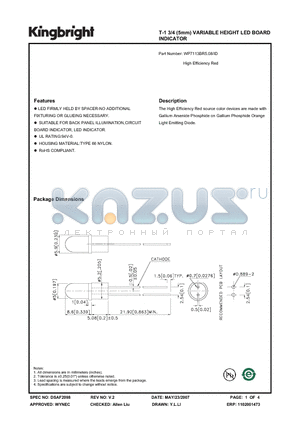 WP7113BR5.08/ID datasheet - T-1 3/4 (5mm) VARIABLE HEIGHT LED BOARD INDICATOR