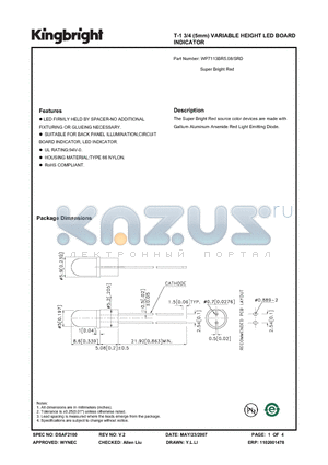 WP7113BR5.08-SRD datasheet - T-1 3/4 (5mm) VARIABLE HEIGHT LED BOARD INDICATOR