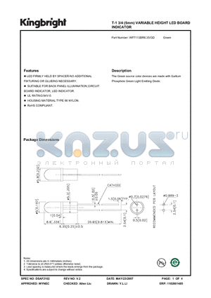 WP7113BR6.35-GD datasheet - T-1 3/4 (5mm) VARIABLE HEIGHT LED BOARD INDICATOR