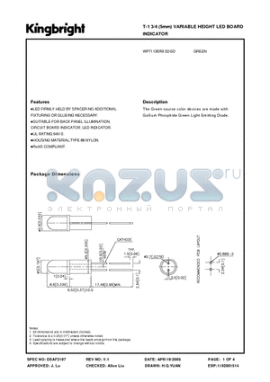 WP7113BR9.52-GD datasheet - T-1 3/4 (5mm) VARIABLE HEIGHT LED BOARD INDICATOR