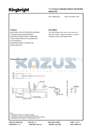 WP7113BR9.52-ID datasheet - T-1 3/4 (5mm) VARIABLE HEIGHT LED BOARD INDICATOR