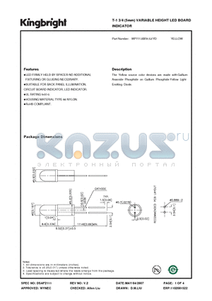 WP7113BR9.52-YD datasheet - T-1 3/4 (5mm) VARIABLE HEIGHT LED BOARD INDICATOR