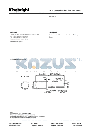 WP7113F3BT datasheet - T-1 3/4 (5mm) INFRA-RED EMITTING DIODE