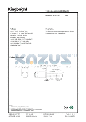 WP7113LGD datasheet - T-1 3/4 (5mm) SOLID STATE LAMP