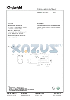 WP7113LYD datasheet - T-1 3/4 (5mm) SOLID STATE LAMP