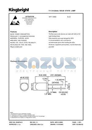 WP7113MBD datasheet - T-1 3/4 (5mm) SOLID STATE LAMP