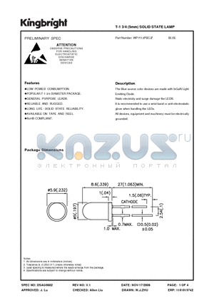 WP7113PBC/Z datasheet - T-1 3/4 (5mm) SOLID STATE LAMP