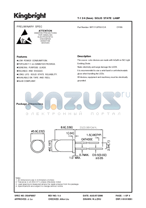 WP7113PR51C/A datasheet - T-1 3/4 (5mm) SOLID STATE LAMP