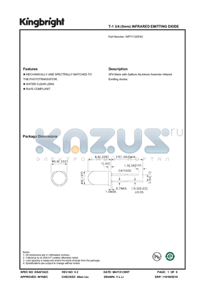 WP7113SF4C datasheet - T-1 3/4 (5mm) INFRARED EMITTING DIODE