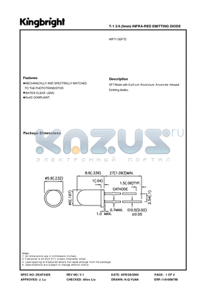 WP7113SF7C datasheet - T-1 3/4 (5mm) INFRA-RED EMITTING DIODE