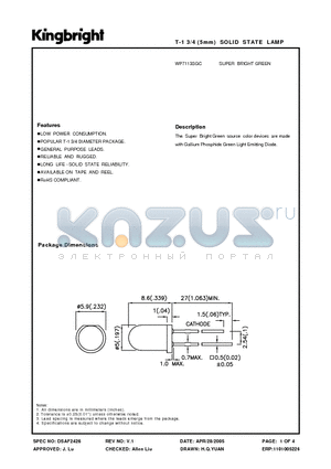 WP7113SGC datasheet - T-1 3/4 (5mm) SOLID STATE LAMP