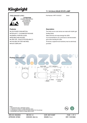 WP7113VGC/Z datasheet - T-1 3/4 (5mm) SOLID STATE LAMP Green