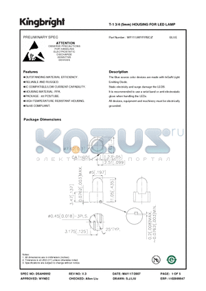 WP7113WYP-PBC-Z datasheet - T-1 3/4 (5mm) HOUSING FOR LED LAMP