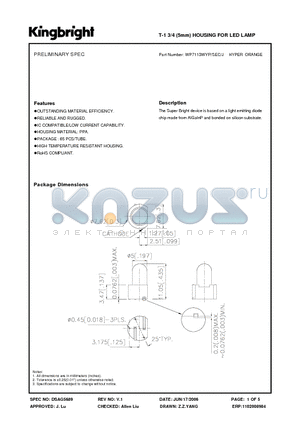 WP7113WYP-SEC-J datasheet - T-1 3/4 (5mm) HOUSING FOR LED LAMP