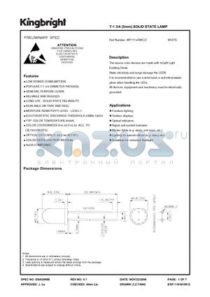 WP7114RWC-Z datasheet - T-1 3/4 (5mm) SOLID STATE LAMP