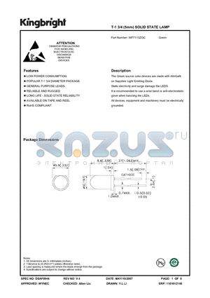 WP7113ZGC datasheet - T-1 3/4 (5mm) SOLID STATE LAMP