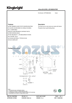 WP73EB-2GDA datasheet - 4.8mm BI-LEVEL LED INDICATOR