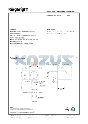 WP73JB/GDA datasheet - 4.8mm RIGHT ANGLE LED INDICATOR