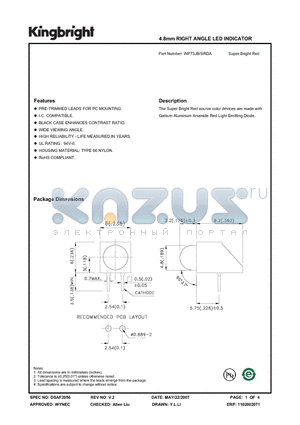 WP73JB/SRDA datasheet - 4.8mm RIGHT ANGLE LED INDICATOR