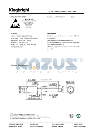 WP7524PBC/Z datasheet - T-1 3/4 (5mm) SOLID STATE LAMP