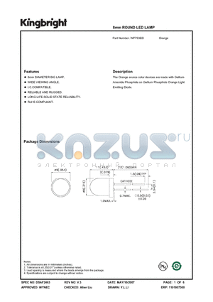 WP793ED datasheet - 8mm ROUND LED LAMP