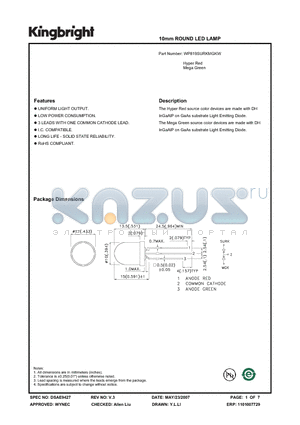 WP819SURKMGKW datasheet - 10mm ROUND LED LAMP