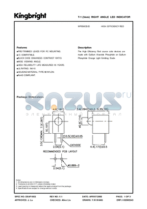 WP934CB/ID datasheet - T-1 (3mm) RIGHT ANGLE LED INDICATOR