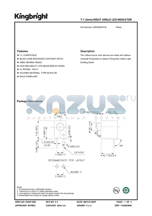 WP934EW/YD datasheet - T-1 (3mm) RIGHT ANGLE LED INDICATOR