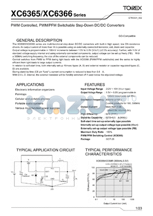 XC6365A datasheet - PWM Controllde, PWM/PFM Switchable Step-Down DC/DC Converers