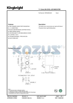 WP934MD/2GD datasheet - T-1 (3mm) BI-LEVEL LED INDICATOR