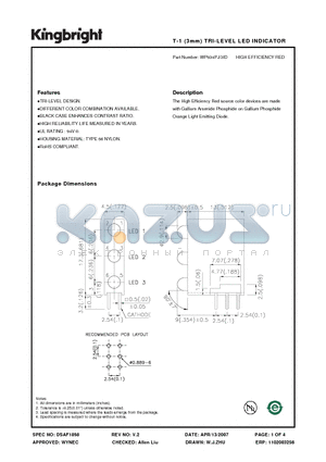 WP934PJ/3ID datasheet - T-1 (3mm) TRI-LEVEL LED INDICATOR