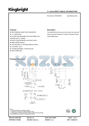 WP934RS-ID datasheet - T-1 (3mm) RIGHT ANGLE LED INDICATOR