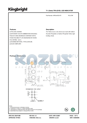 WP934RZ/3YD datasheet - T-1 (3mm) TRI-LEVEL LED INDICATOR