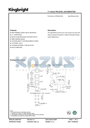 WP934SA-3ID datasheet - T-1 (3mm) TRI-LEVEL LED INDICATOR