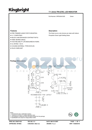 WP934SA/3GD datasheet - T-1 (3mm) TRI-LEVEL LED INDICATOR