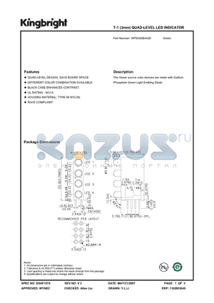 WP934SB-4GD datasheet - T-1 (3mm) QUAD-LEVEL LED INDICATOR