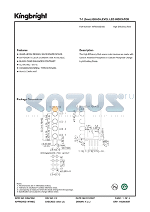 WP934SB-4ID datasheet - T-1 (3mm) QUAD-LEVEL LED INDICATOR