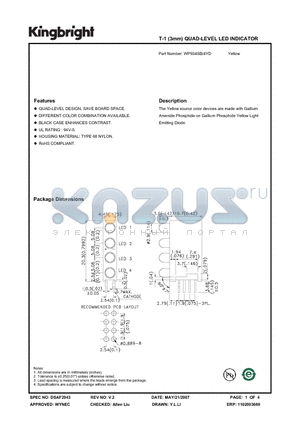 WP934SB/4YD datasheet - T-1 (3mm) QUAD-LEVEL LED INDICATOR