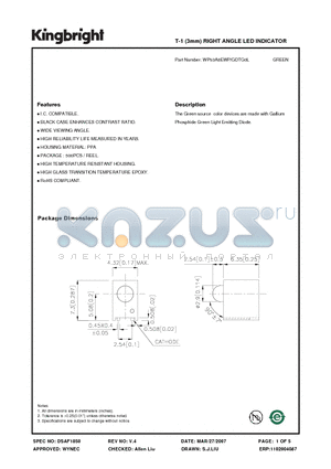 WP93A8EWP/GDTG0L datasheet - T-1 (3mm) RIGHT ANGLE LED INDICATOR