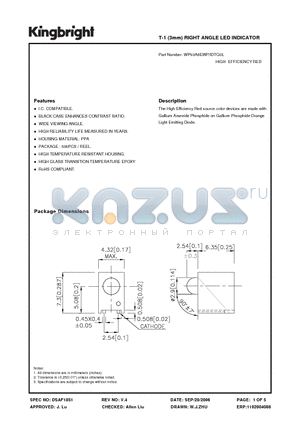 WP93A8EWP/IDTG0L datasheet - T-1 (3mm) RIGHT ANGLE LED INDICATOR